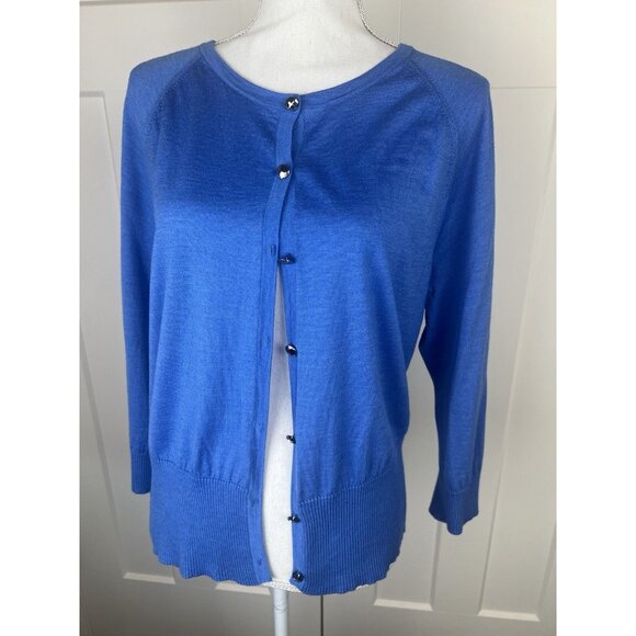SoCa St John Women's Cobalt Blue Wool/Silk/Cashmere Blend Cardigan Sweater Sz XL - Picture 3 of 13